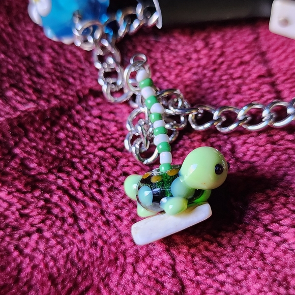 Turtle Charm Bracelet with Floral Accents - Picture 3 of 4